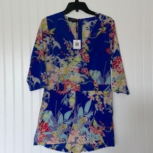 CHOIES Romper Shorts Blue Floral Size  L
